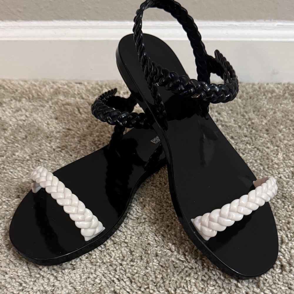 Melissa Black and Cream Braided Sandals